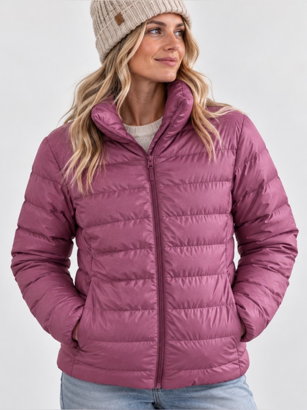Uniqlo Ultra Light Down Jacket Womens Large Purple Puffer Down Filled Packable